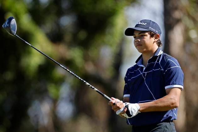 HOBE SOUND, FL - FEBRUARY 22: Charlie Woods, son of Tiger Woods, looks over a tee shot during pre-qualifying for The Cognizant Classic in The Palm Beaches at Lost Lake Golf Club on February 22, 2024 in Hobe Sound, Florida. (Photo by Joe Robbins Icon Sportswire) GOLF: FEB 22 PGA, Golf Herren Cognizant Classic Pre-Qualifying EDITORIAL USE ONLY Icon573240222039
