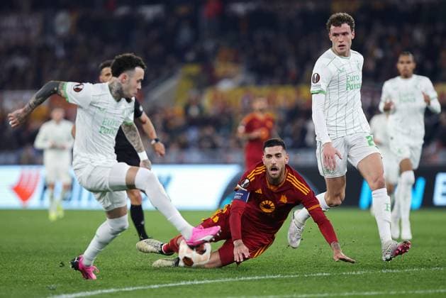 February 22, 2024, Rome, Italy: Lorenzo Pellegrini of Roma during the UEFA Europa League play off second leg soccer match between AS Roma and Feyenoord at Stadio Olimpico in Rome, Italy, 22 February 2024. ANSA FEDERICO PROIETTI Soccer: UEFA Europa League; Roma-Feyenoord  - ZUMAa110 20240222_zaf_a110_023 Copyright: xFedericoxProiettix