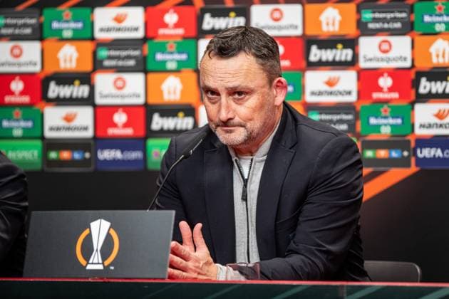UEFA Europa League SC Freiburg RC Lens 22 02 20224 Frank Haise RC Lens, Head Coach, Head Coach , Press conference after the match UEFA Europa League SC Freiburg RC Lens Europa Park Stadium, Freiburg 22 02 20224 Copyright: xBEAUTIFULxSPORTS Buriakovx