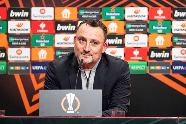 UEFA Europa League SC Freiburg RC Lens 22 02 20224 Frank Haise RC Lens, Head Coach, Head Coach , Press conference after the match UEFA Europa League SC Freiburg RC Lens Europa Park Stadium, Freiburg 22 02 20224 Copyright: xBEAUTIFULxSPORTS Buriakovx