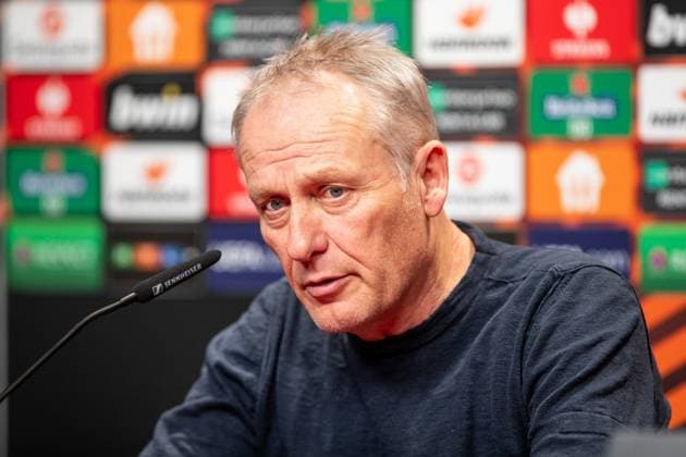 UEFA Europa League SC Freiburg RC Lens 22 02 20224 Christian Streich SC Freiburg, Head Coach , Press conference after the match UEFA Europa League SC Freiburg RC Lens Europa Park Stadion, Freiburg 22 02 20224 Copyright: xBEAUTIFULxSPORTS Buriakovx