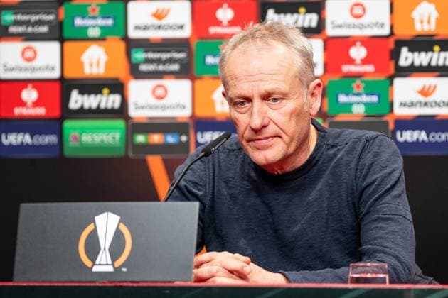 UEFA Europa League SC Freiburg RC Lens 22 02 20224 Christian Streich SC Freiburg, Head Coach , Press conference after the match UEFA Europa League SC Freiburg RC Lens Europa Park Stadion, Freiburg 22 02 20224 Copyright: xBEAUTIFULxSPORTS Buriakovx