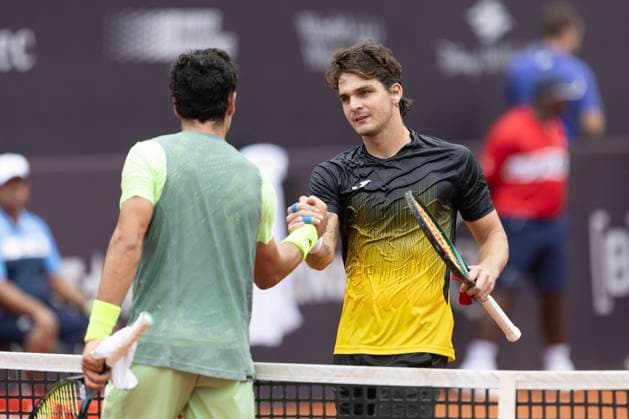 21st February 2024: Jockey Club, Brasileiro, Brazil: Rio Open Tennis tournament: Thiago Seyboth Wild (BRA) celebrates his win against Jaume Munar (ESP)  ActionPlus12611161 DanielxCasteloxBranco