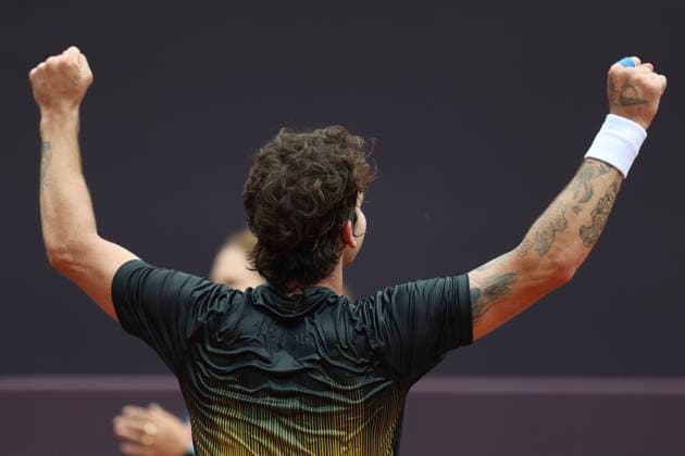 21st February 2024: Jockey Club, Brasileiro, Brazil: Rio Open Tennis tournament: Thiago Seyboth Wild (BRA) celebrates his win against Jaume Munar (ESP)  ActionPlus12611162 DanielxCasteloxBranco
