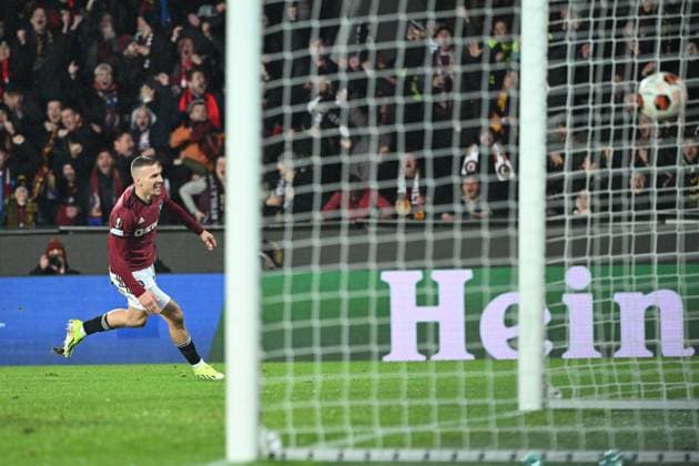 Lukas Haraslin (Sparta) scores in the Europa League 2nd round return leg match AC Sparta Prague vs Galatasaray Istanbul, Prague, February 22, 2024. (CTKxPhoto MichalxKamaryt) CTKPhotoP2024022209886  CTKPhotoP2024022209886