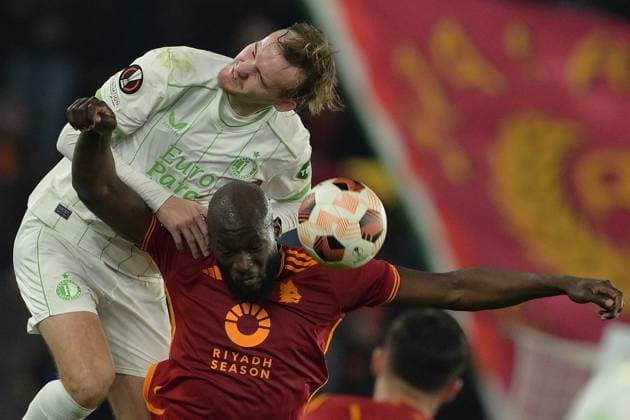 Foto Alfredo Falcone LaPresse 22 Febbraio 2023 - Roma, Italia - calcio - Roma vs Feyenoord - Uefa Europa League 2023-2024 - Stadio Olimpico di Roma. Nella foto:Romelu Lukaku (AS Roma) Foto Alfredo Falcone LaPresse February 22, 2023 Rome, Italy - sport, soccer - Roma vs Feyenoord - Uefa Europe League 2023-2024 - Olimpic Stadium in Rome. In the pic:Romelu Lukaku (AS Roma)  Copyright: xAlfredoxFalcone LaPressex