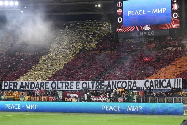 Football Europa League match - AS Roma vs Feyenoord Supporters of A.S. Roma during the UEFA Europa League Play-off - 2nd leg, between A.S. Roma vs Feyenoord on 22 February 2024 at the Olympic Stadium in Rome, Italy. Rome Italy  Copyright: xIPAxSport ABACAx
