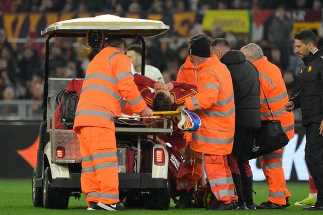 Football Europa League match - AS Roma vs Feyenoord Diego Llorente (AS Roma); leaves due to injury during the UEFA Europa League 2023-2024 football match between AS Roma and Feyenoord at the Olympic Stadium in Rome on February 22, 2024. Rome Italy  Copyright: xIPAxSport ABACAx