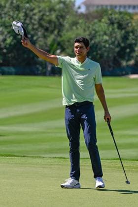 VALLARTA, - FEBRUARY 22: Omar Morales(a) (MEX) reacts after sinking his birdie putt on 18 during Rd1 of the Mexico Open at Vidanta on February 22, 2024 in Puerto Vallarta, Mexico. (Photo by Ken Murray Icon Sportswire) GOLF: FEB 22 PGA, Golf Herren Mexico Open at Vidanta EDITORIAL USE ONLY Icon2402220391