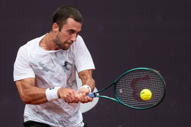 (240223) -- RIO DE JANEIRO, Feb. 23, 2024 -- Laslo Djere of Serbia hits a return during the round 16 match against Dusan Lajovic of Serbia at the 2024 ATP500 Rio Open at Jockey Club Brasileiro in Rio de Janeiro, Brazil, Feb. 22, 2024. ) (SP)BRAZIL-RIO DE JANEIRO-TENNIS-ATP500-RIO OPEN WangxTiancong 