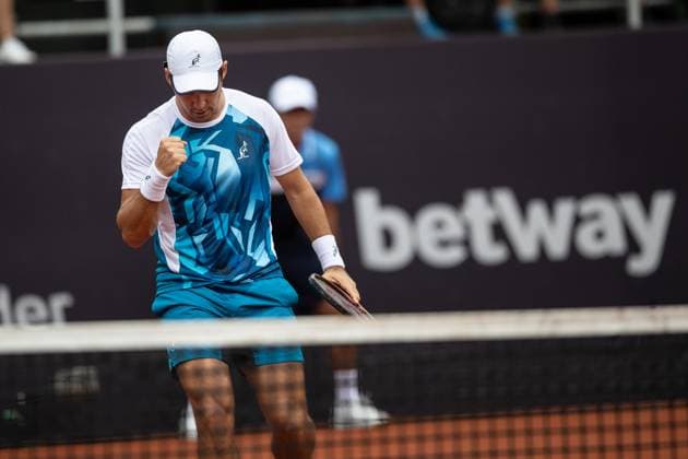 (240223) -- RIO DE JANEIRO, Feb. 23, 2024 -- Dusan Lajovic of Serbia celebrates during the round 16 match against Laslo Djere of Serbia at the 2024 ATP500 Rio Open at Jockey Club Brasileiro in Rio de Janeiro, Brazil, Feb. 22, 2024. ) (SP)BRAZIL-RIO DE JANEIRO-TENNIS-ATP500-RIO OPEN WangxTiancong 