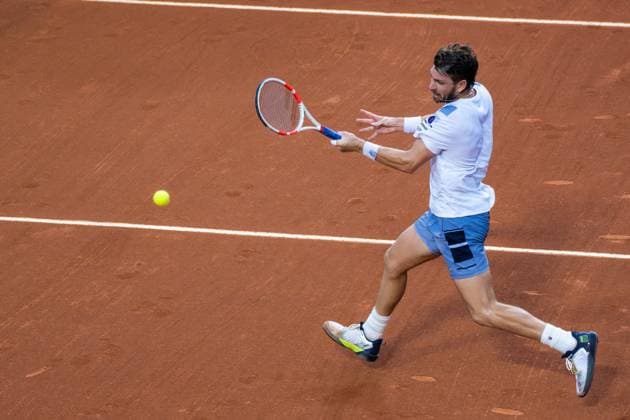 (240223) -- RIO DE JANEIRO, Feb. 23, 2024 -- Cameron Norrie of Britain hits a return during the round 16 match against Marcelo Tomas Barrios Vera of Chile at the 2024 ATP500 Rio Open at Jockey Club Brasileiro in Rio de Janeiro, Brazil, Feb. 22, 2024. ) (SP)BRAZIL-RIO DE JANEIRO-TENNIS-ATP500-RIO OPEN WangxTiancong 