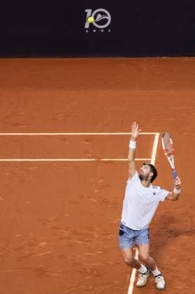 (240223) -- RIO DE JANEIRO, Feb. 23, 2024 -- Cameron Norrie of Britain serves during the round 16 match against Marcelo Tomas Barrios Vera of Chile at the 2024 ATP500 Rio Open at Jockey Club Brasileiro in Rio de Janeiro, Brazil, Feb. 22, 2024. ) (SP)BRAZIL-RIO DE JANEIRO-TENNIS-ATP500-RIO OPEN WangxTiancong 