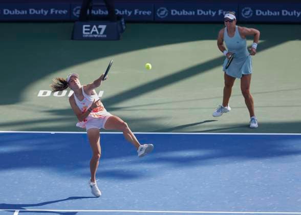 Nicole Melchiar Ellen Perez, Womens Doubles, Dubai Duty Free Tennis Championships, Dubai, U A E Tennis Dubai Tennis Championships 2024 WTA Dubai Duty Free Tennis Stadium Dubai United Arab Emirates 23 February 2024 Copyright: xJuergenxHasenkopfx