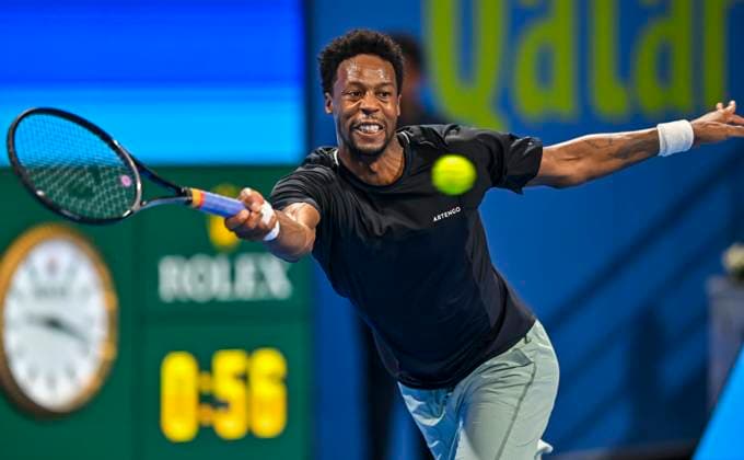 ATP, Tennis Herren Qatar Exxonmobil Open Tennis Tournament 2024 Gael Monfils of France is playing against Jakub Mensik of the Czech Republic in his semifinal singles match at the ATP Qatar ExxonMobil Open tennis tournament at the Khalifa International Tennis Complex in Doha, Qatar, on February 23, 2024. DOHA Qatar  Copyright: xNoushadxThekkayilx originalFilename:varittyakkal-atpqatar240223_nprKa.jpg