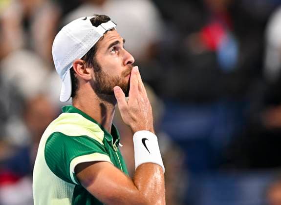 ATP, Tennis Herren Qatar Exxonmobil Open Tennis Tournament 2024 Karen Khachanov is celebrating his victory in the semifinal singles match against Alexei Popyrin of Australia at the ATP Qatar ExxonMobil Open tennis tournament at the Khalifa International Tennis Complex in Doha, Qatar, on February 23, 2024. DOHA Qatar  Copyright: xNoushadxThekkayilx originalFilename:varittyakkal-atpqatar240223_nps1C.jpg