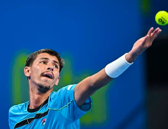 ATP, Tennis Herren Qatar Exxonmobil Open Tennis Tournament 2024 Alexei Popyrin of Australia is playing in his semifinal singles match against Karen Khachanov at the ATP Qatar ExxonMobil Open tennis tournament at the Khalifa International Tennis Complex in Doha, Qatar, on February 23, 2024. DOHA Qatar  Copyright: xNoushadxThekkayilx originalFilename:varittyakkal-atpqatar240223_npS8r.jpg