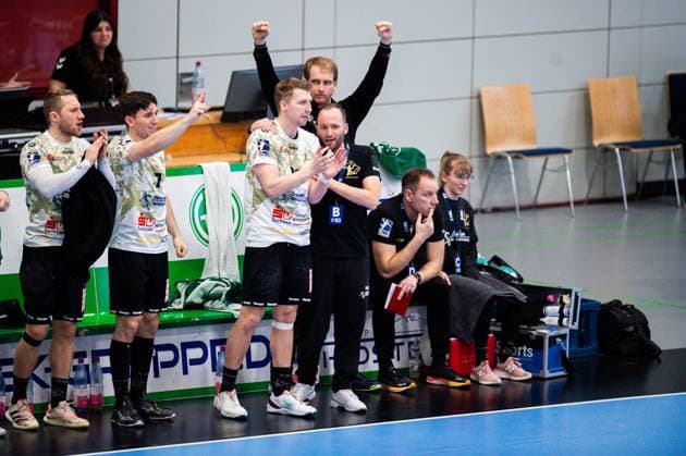 23 02 2024 Handball, 2023 2024, 2 Bundesliga, 22 Matchday, GWD Minden HC Elbflorenz Dresden M R Ivar Stavast Elbflorenz , Andre Haber Coach Elbflorenz