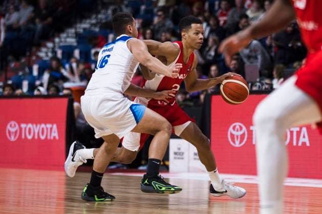 February 23, 2024, St. Catharines, On, Canada: Canada s Trae Bell-Hayes (2) tries to get around Farell Pauth (16) of Nicaragua during first half FIBA AmeriCup qualification play in St. Catharines, Ont., Friday, February 23, 2024. Canada News - February 23, 2024  - ZUMAc35_ 20240223_zaf_c35_146 Copyright: xNickxIwanyshynx