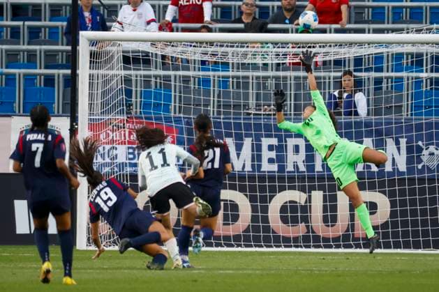 February 23, 2024, Los Angeles, California, USA: Dominican Republic goalkeeper PALOMA PEo˜A 20 makes save against the Mexico during a 2024 Concacaf Women Gold Cup soccer game in Carson, Calif. on Friday February 23, 2024. Los Angeles USA - ZUMAc68_ 20240223_zaf_c68_013 Copyright: xRingoxChiux