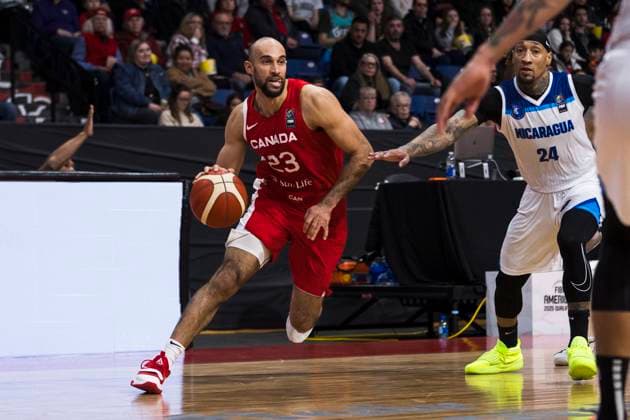 February 23, 2024, St. Catharines, On, Canada: Canada s Phil Scrubb (23) carries the ball down court against Nicaragua during second half FIBA AmeriCup qualification play in St. Catharines, Ont., Friday, February 23, 2024. Canada News - February 23, 2024  - ZUMAc35_ 20240223_zaf_c35_167 Copyright: xNickxIwanyshynx