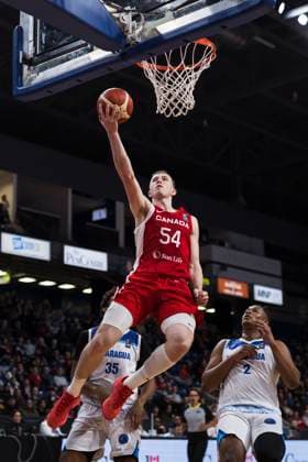 February 23, 2024, St. Catharines, On, Canada: Canada s Thomas Kennedy (54) goes to the basket against Nicaragua during second half FIBA AmeriCup qualification play in St. Catharines, Ont., Friday, February 23, 2024. Canada News - February 23, 2024  - ZUMAc35_ 20240223_zaf_c35_168 Copyright: xNickxIwanyshynx