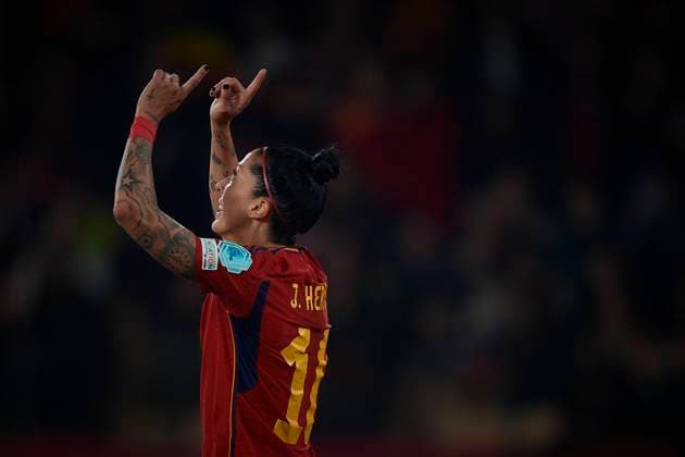 (240224) -- SEVILLA, Feb. 24, 2024 -- Jennifer Hermoso of Spain celebrates a goal during the UEFA Women s Nations League 2024 semifinal match between Spain and the Netherlands in Sevilla, Spain, on Feb. 23, 2024. (Photo by Xinhua) (SP)SPAIN-SEVILLA-FOOTBALL-UEFA WOMEN S NATIONS LEAGUE-SEMIFINAL PabloxMorano 