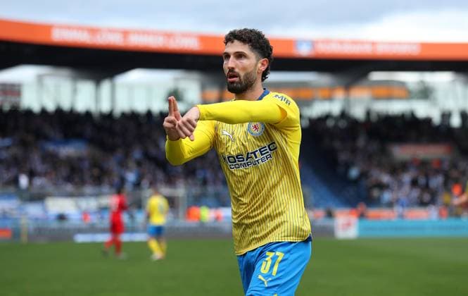 Braunschweig vs Berlin, 2 BL Braunschweig, 24 02 2024, FOOTBALL Eintracht Braunschweig vs Hertha BSC Berlin, 2 BL, Season 2023 24 Fabio Kaufmann Eintracht Braunschweig celebrates after his goal to make it 1 0 Braunschweig