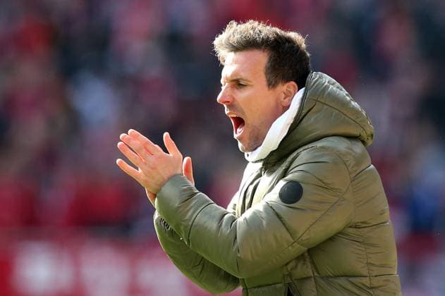Christian Eichner Coach Karlsruher SC 24 02 2024, Football, 2 Bundesliga, FC Kaiserslautern Karlsruher SC, 23 Matchday, Season 2023 24, Fritz Walter Stadion, Kaiserslautern, Germany, zmdz, DFB DFL regulations prohibit any use of photographs as image sequences and or quasi video FC Kaiserslautern Karlsruher SC