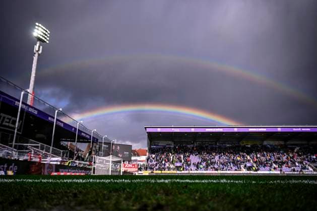 Rainbow over the stadium, VfL Osnabrueck vs Hannover 96, Football, 2 Bundesliga, 23 Matchday, 24 02 2024 DFB regulations prohibit any use of photographs as image sequences and or quasi video Osnabrueck Niedersachsen Germany Copyright: xkolbert-press MarcxNiemeyerx