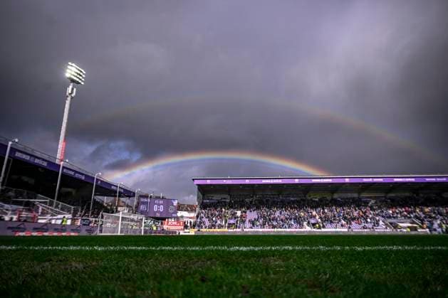 Rainbow over the stadium, VfL Osnabrueck vs Hannover 96, Football, 2 Bundesliga, 23 Matchday, 24 02 2024 DFB regulations prohibit any use of photographs as image sequences and or quasi video Osnabrueck Niedersachsen Germany Copyright: xkolbert-press MarcxNiemeyerx