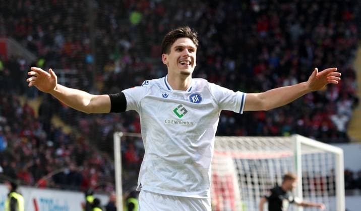 2 0 for Karlsruher SC by Igor Matanovic 9, Karlsruher SC 24 02 2024, Football, 2 Bundesliga, FC Kaiserslautern Karlsruher SC, Matchday 23, Season 2023 24, Fritz Walter Stadion, Kaiserslautern, Germany, zmdz, DFB DFL regulations prohibit any use of photographs as image sequences and or quasi video FC Kaiserslautern Karlsruher SC