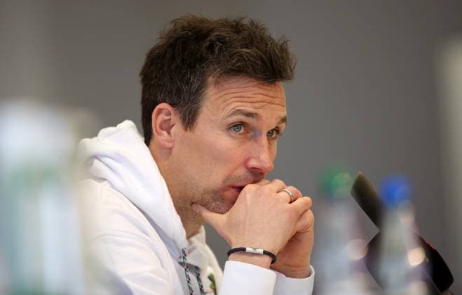 Christian Eichner Coach Karlsruher SC at the final press conference, 24 02 2024, Soccer, 2 Bundesliga, FC Kaiserslautern Karlsruher SC, 23 Matchday, Saison 2023 24, Fritz Walter Stadion, Kaiserslautern, Germany, zmdz, DFB DFL regulations prohibit any use of photographs as image sequences and or quasi video FC Kaiserslautern Karlsruher SC