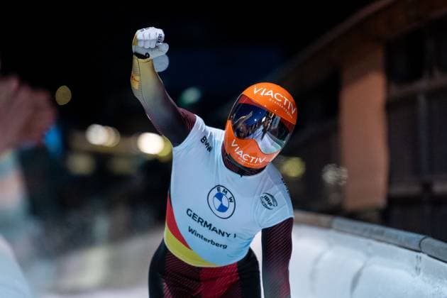 Christopher Grotheer (Deutschland) jubelt im Ziel ueber Sieg und WM Titel, GER, IBSF BMW Bob Weltmeisterschaft Winterberg, Skeleton Mixed Team Wettbewerb, 24.02.2024 GER, IBSF BMW Bob Weltmeisterschaft Winterberg, Skeleton Mixed Team Wettbewerb, 24.02.2024 Winterberg *** Christopher Grotheer Germany celebrates victory and World Championship title at the finish, GER, IBSF BMW Bobsleigh World Championship Winterberg, Skeleton Mixed Team Competition, 24 02 2024 GER, IBSF BMW Bobsleigh World Championship Winterberg, Skeleton Mixed Team Competition, 24 02 2024 Winterberg Copyright: xEibner-Pressefoto Memmlerx EP_MMR