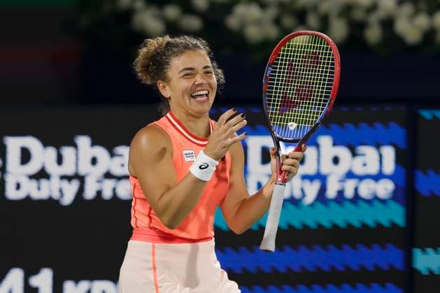 Jasmine Paolini cheers after the victory, jubilation, joy, emotion final, final match, Dubai Duty Free Tennis Championships, Dubai, U A E Tennis Dubai Tennis Championships 2024 WTA Dubai Duty Free Tennis Stadium Dubai United Arab Emirates 24 February 2024 Copyright: xJuergenxHasenkopfx