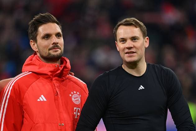 v re Manuel NEUER Goalkeeper Bayern Muenchen , Sven ULREICH,Goalkeeper Bayern Muenchen after the match Soccer 1 Bundesliga Season 2023 2024, 23 Matchday, Matchday23, FC Bayern Muenchen RB Leipzig 2 1 on 24 02 2024 , A L L I A N Z A R E N A