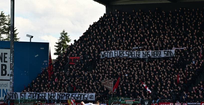 25 02 2024 Soccer Season 2023 2024 2 Soccer Bundesliga 23 Matchday SpVgg Greuther Fürth Kleeblatt 1 FC Nürnberg FCN Club Derby Frankenderby Sportfoto Zink MeZi xmexzix DFL regulations prohibit any use of photographs as image sequences and or quasi video only for editorial use Banner FCN Fans Fanblock