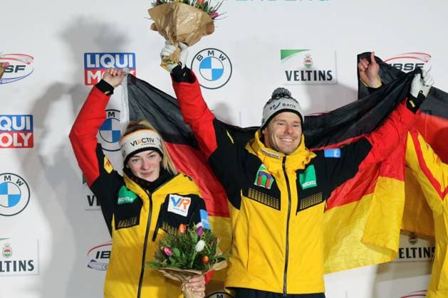 BMW IBSF World Championships Bob & Skeleton 2024 Winterberg Hannah Neise Christopher Grotheer (GER); Bob & Skeleton WM 2024; Skeleton Mix Tem; Veltins Eisarena Winterberg; Bobbahn Winterberg *** BMW IBSF World Championships Bob Skeleton 2024 Winterberg Hannah Neise Christopher Grotheer GER Bob Skeleton World Championships 2024 Skeleton Mix Tem Veltins Eisarena Winterberg Bobbahn Winterberg Copyright: xBEAUTIFULxSPORTS Bernhardtx