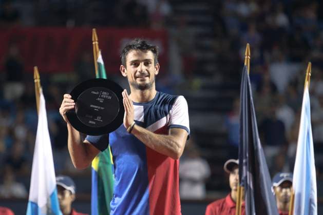 Jockey Club Brasileiro Runner-up Mariano Navone (ARG), poses for a photo with his trophy after being defeated by Sebastian Baez (ARG), in the final of the Rio Open 2024, at the Jockey Club Brasileiro, this Sunday, 25. 30761 (Daniel Castelo Branco SPP) Copyright: xDanielxCasteloxBrancox xSPPx spp-en-DaCaBr-DANI1083