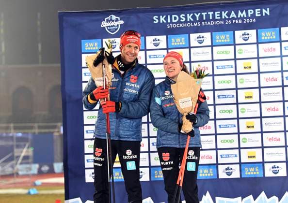 Bilder des Jahres 2024, Sport 02 Februar STOCKHOLM, SVERIGE 20240226 Philipp Nawrath och Janina Hettich-Walz, Tyskland, tog en andra plats i mandagens skidskyttetävling i singelmix i Skidskyttekampen pa Stockholms stadion. STOCKHOLM SVERIGE x10080x *** STOCKHOLM, SWEDEN 20240226 Philipp Nawrath and Janina Hettich Walz, of Germany, took second place in Mondays biathlon competition in the singles mix at the Biathlon Championships at Stockholm Stadium STOCKHOLM SWEDEN x10080x  Copyright: xFredrikxSandberg TTx SKIDSKYTTEKAMPEN 2024