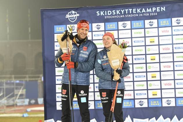 Sport Themen der Woche KW09 Sport Bilder des Tages STOCKHOLM, SVERIGE 20240226 Philipp Nawrath och Janina Hettich-Walz, Tyskland, tog en andra plats i mandagens skidskyttetävling i singelmix i Skidskyttekampen pa Stockholms stadion. STOCKHOLM SVERIGE x10080x *** STOCKHOLM, SWEDEN 20240226 Philipp Nawrath and Janina Hettich Walz, of Germany, took second place in Mondays biathlon competition in the singles mix at the Biathlon Championships at Stockholm Stadium STOCKHOLM SWEDEN x10080x  Copyright: xFredrikxSandberg TTx SKIDSKYTTEKAMPEN 2024