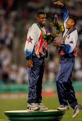 Track and Field Carl Lewis Carl Lewis (USA) win the gold medal in the long jump, Joe Greene (USA) bronze, the 1996 Olympic Summer Games. Atlanta Centennial Olympic Stadium Georgia United States Copyright: xStevenxExSutton Duomo PCNx TF0102 107844