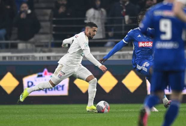 mohamed benrahma(lyon) FOOTBALL: Olympique Lyonnais vs Racing Club de Strasbourg Alsace - 1 4 Coupe de France - 27 02 2024 FredericChambert Panoramic 