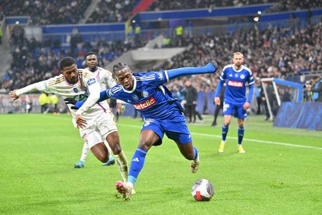Ansley Maidland Niles(lyon) vs Ibrahima Sissoko (strasbourg) FOOTBALL: Olympique Lyonnais vs Racing Club de Strasbourg Alsace - 1 4 Coupe de France - 27 02 2024 FredericChambert Panoramic 