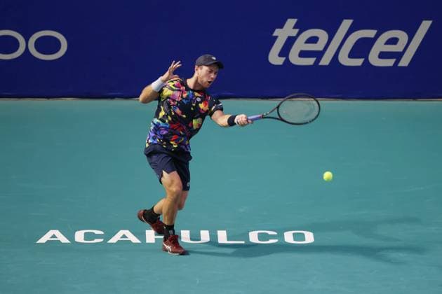 (240228) -- ACAPULCO, Feb. 28, 2024 -- Dominik Koepfer of Germany hits a return during the men s singles first round match against Terence Atmane of France at the 2024 ATP, Tennis Herren Mexican Open tennis tournament in Acapulco, Mexico, Feb. 27, 2024. ) (SP)MEXICO-ACAPULCO-TENNIS-ATP-MEXICAN OPEN LixMengxin 