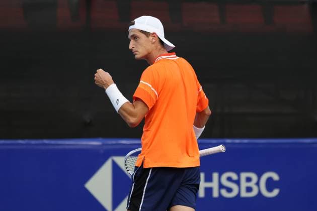 (240228) -- ACAPULCO, Feb. 28, 2024 -- Terence Atmane of France reacts during the men s singles first round match against Dominik Koepfer of Germany at the 2024 ATP, Tennis Herren Mexican Open tennis tournament in Acapulco, Mexico, Feb. 27, 2024. ) (SP)MEXICO-ACAPULCO-TENNIS-ATP-MEXICAN OPEN LixMengxin 
