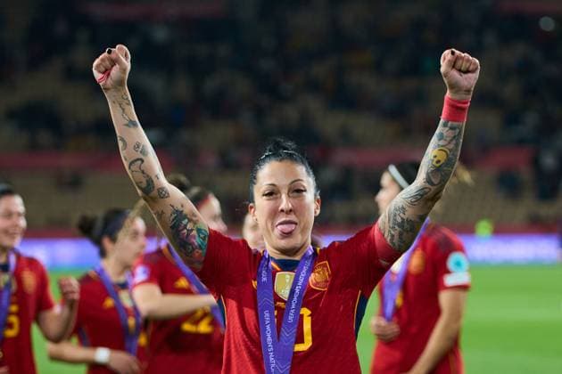 February 28, 2024, Seville, Seville, SPAIN: Jenni Hermoso of Spain celebrates the 2-0 victory after winning the Final UEFA Womens Nations League match played between Spain and France at La Cartuja stadium on February 28, 2024, in Sevilla, Spain. Seville SPAIN - ZUMAa181 20240228_zaa_a181_052 Copyright: xJoaquinxCorcherox