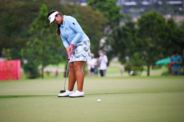 (240301) -- SINGAPORE, March 1, 2024 -- Lilia Vu of the United States competes during the second day of the HSBC Women s World Championship, WM, Weltmeisterschaft held in Singapore s Sentosa Golf Club on March 1, 2024. (Photo by Then Chih Wey Xinhua) (SP)SINGAPORE-GOLF-WOMEN S WORLD CHAMPIONSHIP XinxJiapo 