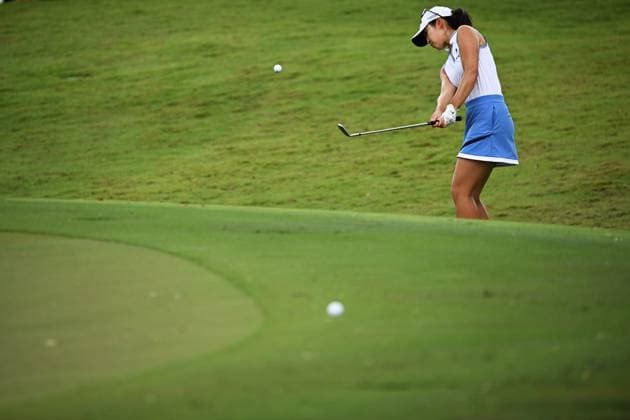 (240301) -- SINGAPORE, March 1, 2024 -- Andrea Lee of the United States competes during the second day of the HSBC Women s World Championship, WM, Weltmeisterschaft held in Singapore s Sentosa Golf Club on March 1, 2024. (Photo by Then Chih Wey Xinhua) (SP)SINGAPORE-GOLF-WOMEN S WORLD CHAMPIONSHIP XinxJiapo 