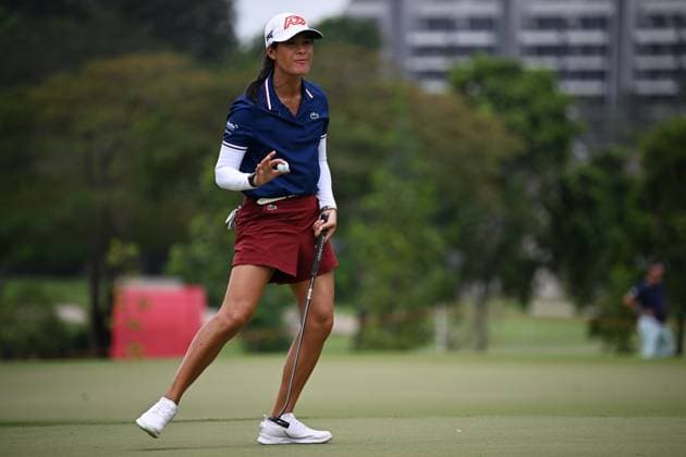 (240301) -- SINGAPORE, March 1, 2024 -- Celine Boutier of France competes during the second day of the HSBC Women s World Championship, WM, Weltmeisterschaft held in Singapore s Sentosa Golf Club on March 1, 2024. (Photo by Then Chih Wey Xinhua) (SP)SINGAPORE-GOLF-WOMEN S WORLD CHAMPIONSHIP XinxJiapo 